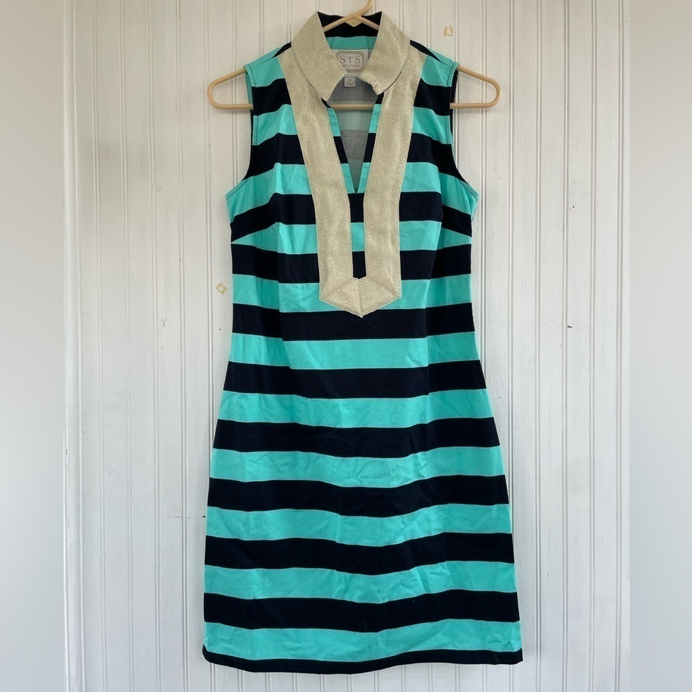 Sail to Sable Green Navy Gold Sleeveless Classic Tunic Dress Size XS